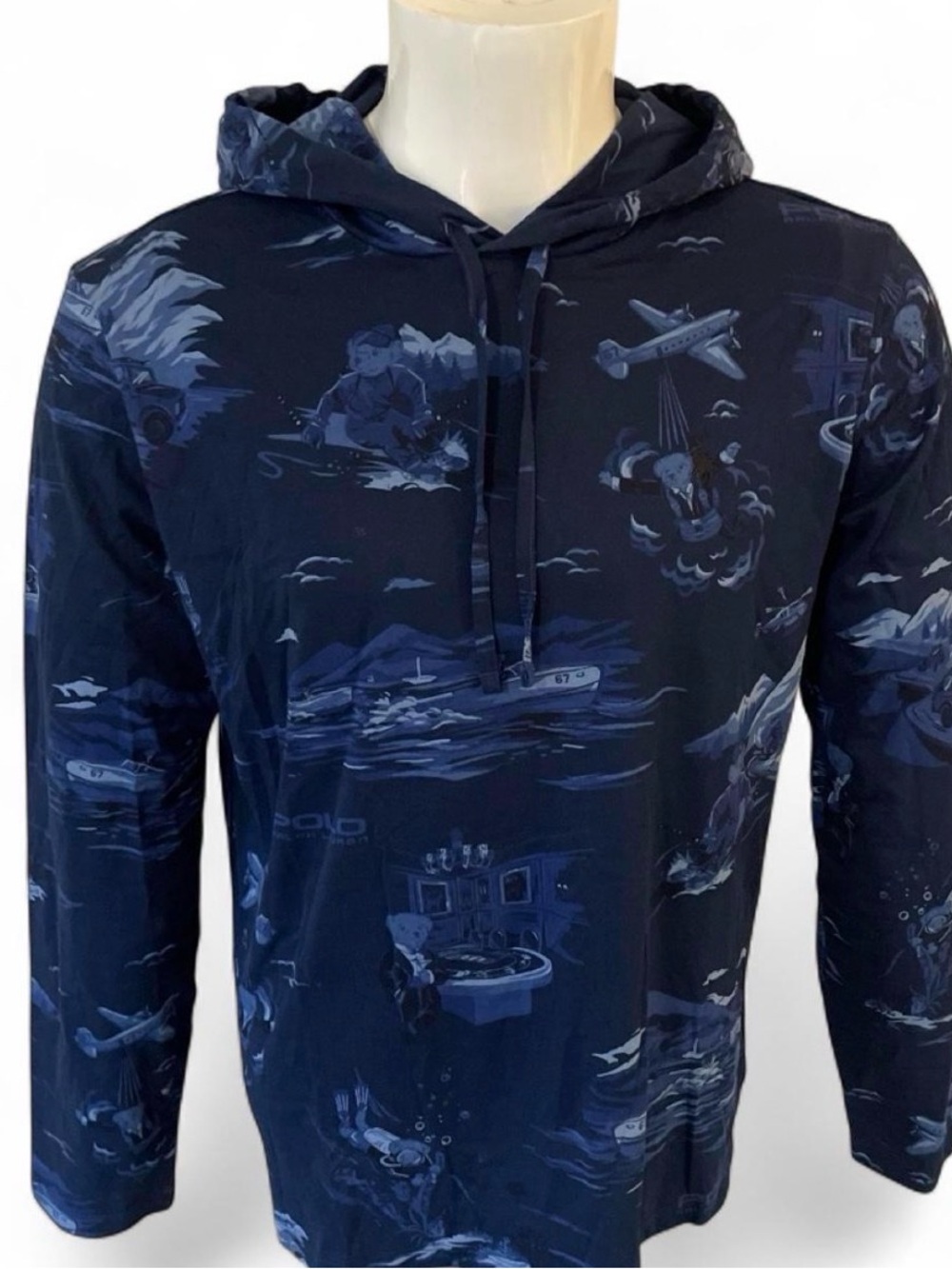 Polo by Ralph Lauren Navy Blue Printed Hooded Sweater